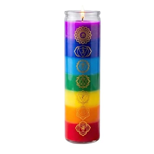 Unscented 7 Chakra Candle in Glass Jar, 140 Hour Burn Time Rainbow Layered Pillar for Meditation, Yoga & Reiki Healing, Large Fragrance-Free Spiritual Gift, Mindfulness & Energy Balancing