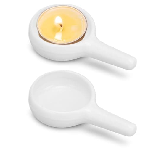 2 Pack Ceramic Tealight Candle Holder with Handle, Essential Oil Burner Wax Melt Warmer Spoon Replacement, Aromatherapy Aroma Diffuser Furnace for Home Bedroom Decor