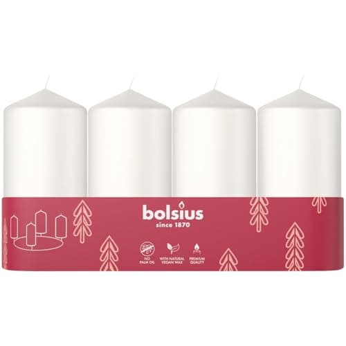 Bolsius Smooth Pillar Candles - Set of 4 - White - 100x48 mm - Decorative Candles - Long Burning Time - Unscented - with Natural Plant Wax - Without Palm Oil