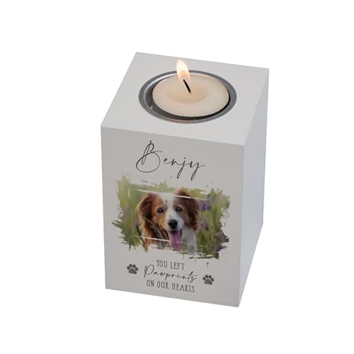 Personalised Remembrance Pet Memorial Photo Candle Tealight Holder, White
