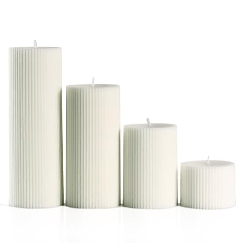 LETINE 4PCS Ribbed Pillar Candles Multipack, Ivory, Large Unscented Candles