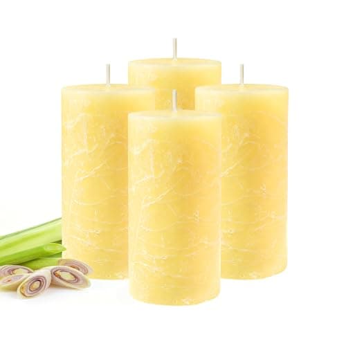 TRINIDa Citronella Candle 4 Pack, Smokeless Yellow Pillar Candles, 15 Nights Protection for Patio Garden Camping Outdoor Decor,Summer Essentials