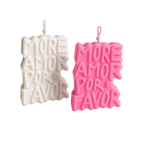 Por Amor Por Favor Candle, Handmade Statement Candle Made of Rapeseed Wax, Pink Decoration, Vintage Decoration, Gift Idea, Funny Candle (White)