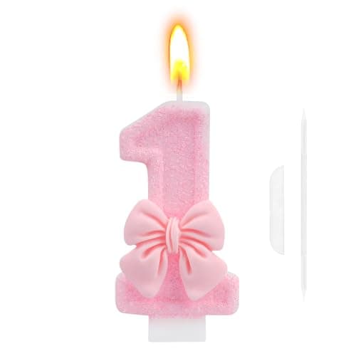 1st Birthday Cake Topper, Pink Butterfly Happy Birthday Candle, Number 1 Candles, Glittering Cake Toppers Candles for Girls Theme Party Family Gathering Decorations(Number 1)
