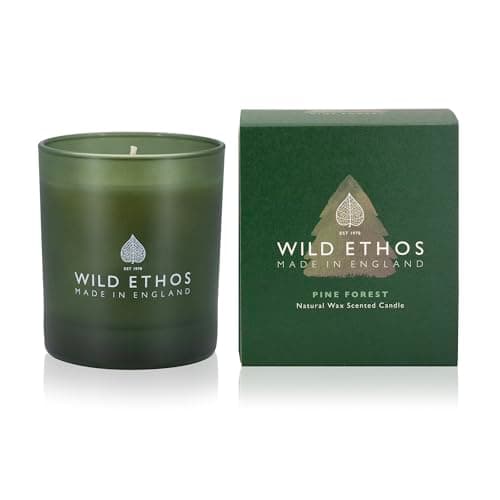 Wild Ethos Naturals Premium Scented Natural Wax Jar Candle - Pine Forest Scent - Hand-Poured in UK - Burn Time 50+ Hours - Natural Ingredients for Less Smoke & Slow Burn