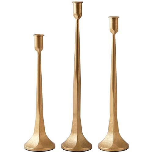 Ganwu Iron Taper Candle Holder Set of 3, Gold Candlestick Holders Decorative Tall Candle Stand, for Wedding, Dining Table, Home Decoration (Gold)