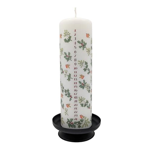 Alison Gardiner Holly and the Ivy Advent Pillar Candle – Unscented Wax Christmas Countdown, 70hr Burn, Handmade in UK – Festive Candle for Table, Mantelpiece & Seasonal Décor