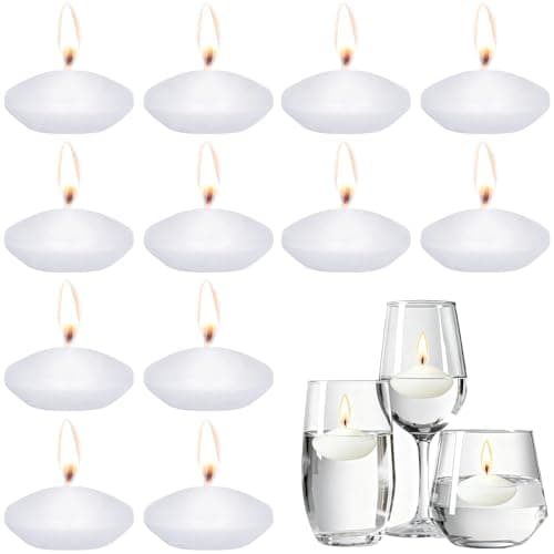 1.6 Inch Floating Candles, 12 Pcs Small Unscented Floating Candles Water for Christmas Table Decoration Wedding Party Thanksgiving Home Pool Decor (White)