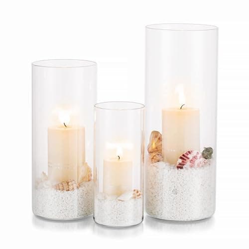 Glasseam Glass Hurricane Candle Holder: 3 Pcs Clear Flower Vase (M+L+XL)