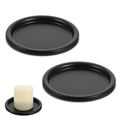 Ajcotahm 2 PCS Black Metal Candle Holder Candles Plate Stand Decorative Tray Candle Plate for Pillar Scented Flameless Ball Candles Table Centerpiece Christmas Weddings Home Decor