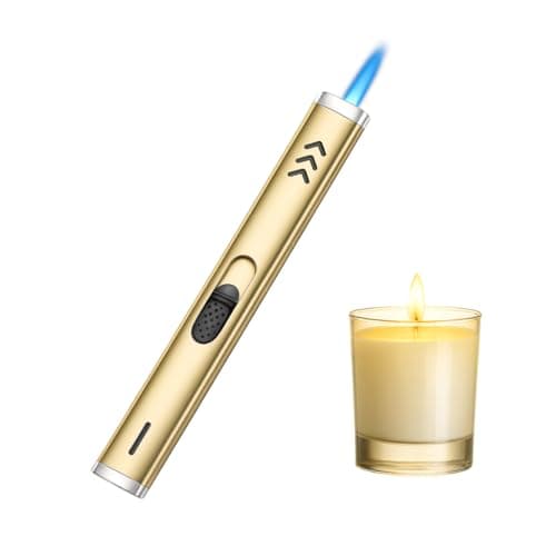 Navpeak Premium Champagne Gold Refillable Candle Lighter – Long Jet Flame Gas Lighter for Candles, Kitchen, BBQ & Fireplaces | Adjustable Windproof Flame(Butane not included)