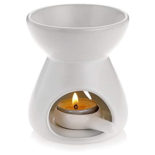 BSTKEY Ceramic Wax Melt Burner with Little Candle Spoon, White Funnel Shape