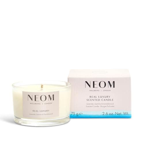 NEOM- Real Luxury Scented Candle, Travel Size | Lavender, Jasmine & Sandalwood | Essential Oil Aromatherapy Candle | Scent to De-Stress