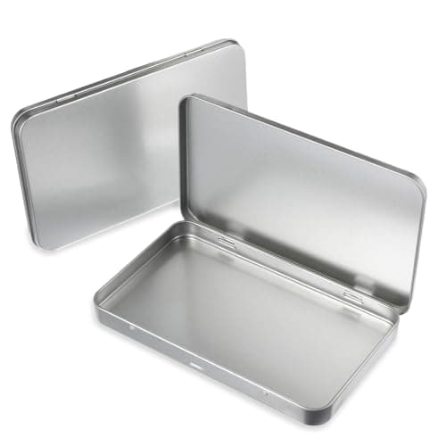 2 Pack Rectangular Metal Tin Box with Lid Metal Tins With Hinged Lid Portable Empty Box Container Storage Small Silver Storage Tin Case for Watercolor Jewelry Pen Eraser Pill Candy Craft Organize