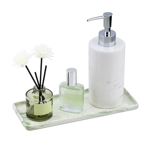 YoHyien Ceramic Vanity Tray, Bathroom Tray Organiser, Decorative Trinket Dish for Dresser, Rectangle Jewellery Plate for Cosmetics, Perfume, Soap Dispenser, Candle (Green)