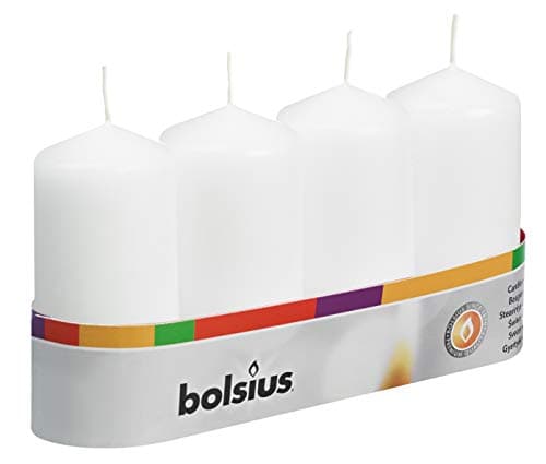 Bolsius Pillar Candles - White - Pack of 4 - Long Burning Time of 20 Hours - Household - Interior Decoration - Non Drip - Unscented - Easy to Relight - Paraffin Wax - 100 x 50 mm