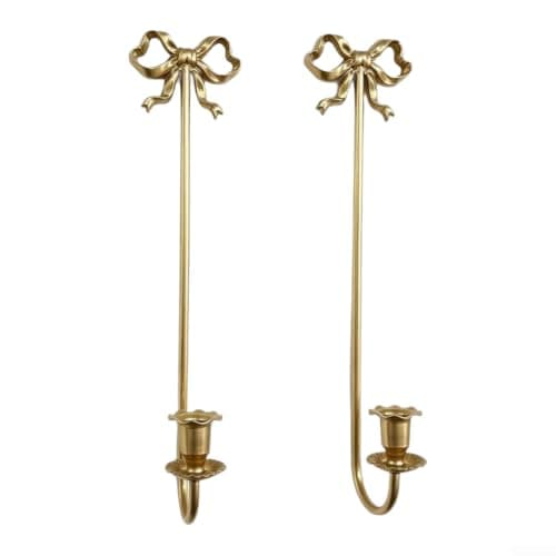 PureBowlic Wall-Mounted Candle Holder, Metal Lacquered Gold Bow Design