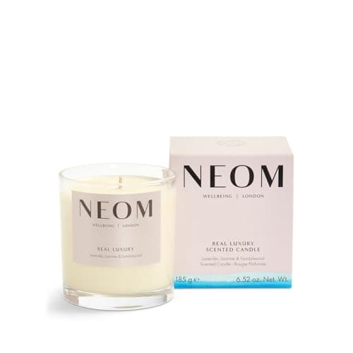 NEOM- Real Luxury Scented Candle, 1 Wick | Lavender, Jasmine & Sandalwood | Essential Oil Aromatherapy Candle | Scent to De-Stress