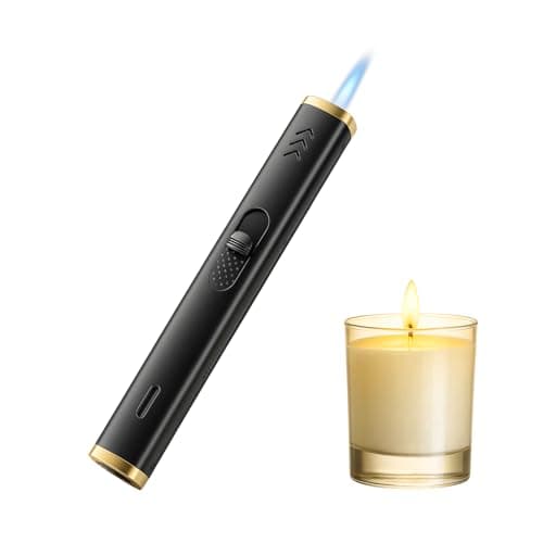 Navpeak Refillable Candle Lighter – Long Jet Flame Gas Lighter for Candles, Kitchen, BBQ & Fireplaces | Adjustable Windproof Flame(Butane not included) (Black)