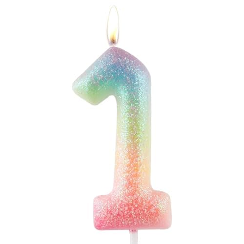 Zolunu Glitter Colorful 1st Birthday Candle, Birthday Number 1 Candle Cake Toppers for Girl Women, Glitter Colorful Themed Party Decorations Supplies Birthday Gifts