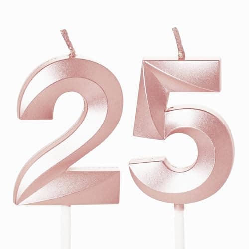 Rose Gold 25th Birthday Candles - Number 25 Candles for Cake Toppers, Women