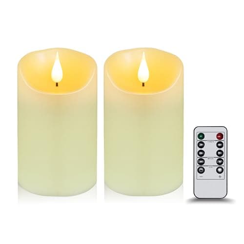 Koelaa 2 Pack Flameless LED Candles - 3D Wick Battery Operated Real Wax Candles with Timer & Remote Control for Christmas, Festivals, Wedding Decorations-7.5 * 15cm