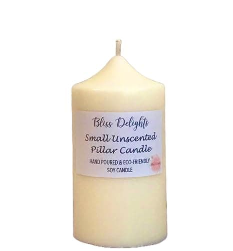 Bliss Delights Unscented Soy Natural Pillar Candles | Plastic Free Packaging, Eco-Friendly, Cruelty Free & Vegan Soy Wax Candles (Small)
