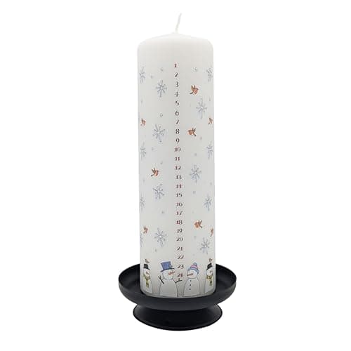 Alison Gardiner Snowmen Advent Pillar Candle – Unscented Wax Christmas Countdown, 70hr Burn, Handmade in UK – Festive Candle for Table, Mantelpiece & Seasonal Décor