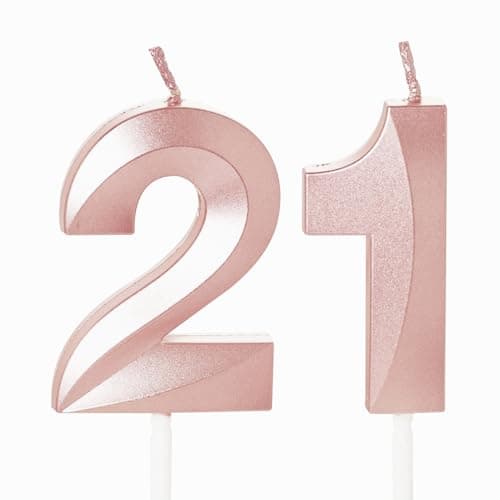 21st Birthday Candles, Rose Gold Number 21 Happy Birthday Candles, Women Her Cake Topper Decorations for 21 Year Old Birthday Party Wedding Anniversary Celebration Supply Rose Gold