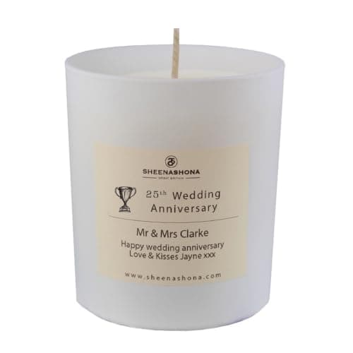 Sheenashona Personalised 25th Silver Wedding Anniversary Candle, Scented Soy Wax Gift Box with Satin Ribbon, Made in Great Britain (Black Plum & Rhubarb)