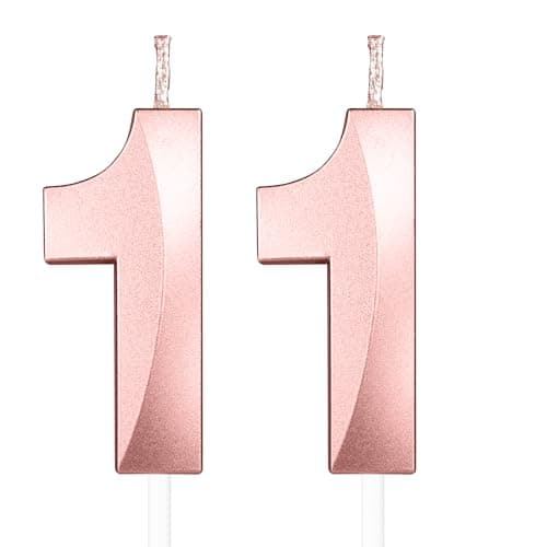 Yiran Rose Gold 3D Birthday Candles - Number 11, Cake Topper for Girls, Party & Wedding Celebration Supplies
