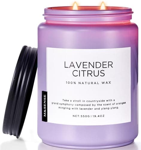 M&SENSE Soy Candles for Home Scented, 550g Lavender Citrus Aromatherapy Candles, 110H Burn Time, Stress Relief Gifts for Mom Girlfriend Teacher, Medium Jar Candle for Spa, Bath, Yoga