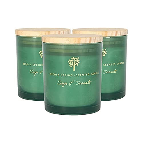 Nicola Spring Sage & Seasalt Scented Candle - 130g - 3 Pack - 21 Hour Burning Time Natural Soy Wax Single Wick Candles Relaxing Fragrance Aromatherapy Gift Set