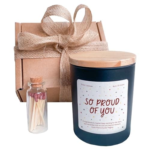 Pomchick - So proud of you scented candle with your text Personalised graduation gift for her him Well Done GCSE result Congratulations Gift New Job