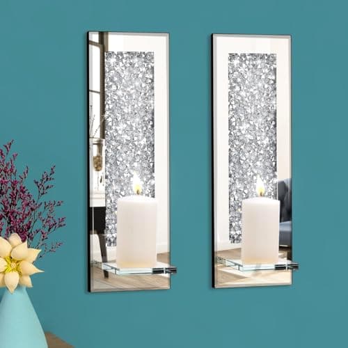 Rectangle Silver Mirrored Candle Sconces, Set of 2