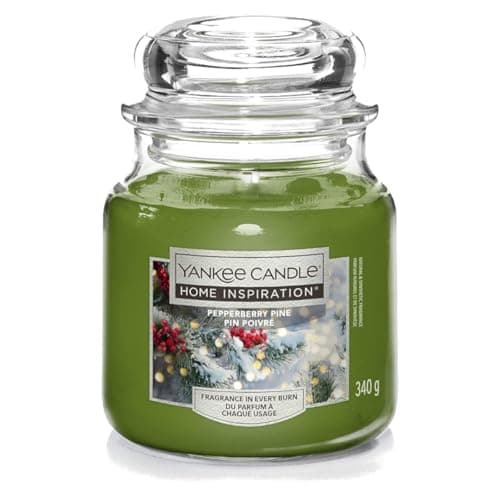 Yankee Candle Home Inspiration Pepperberry Pine Scented Jar Candle, Green Glass, 340g, Medium Size, Winter Holiday Theme