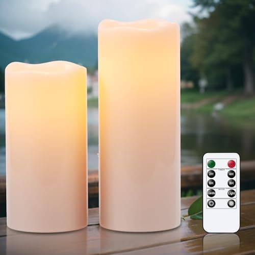Eldnacele Large Battery Candles, 2 Outdoor LED Pillar Candles with Remote
