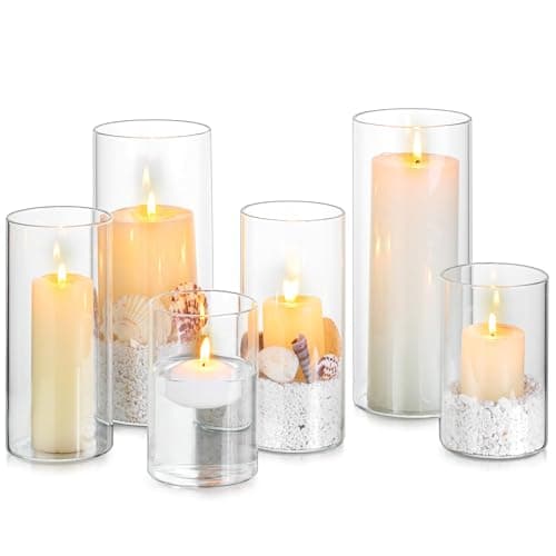 Glasseam Thickened Hurricane Glass Candle Holder: 6Pcs Large Candle Holders