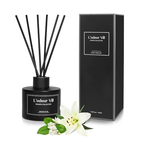 L'odeur Vill Reed Diffuser Set, 100ml Luxury Home Fragrance Diffuser with 8 Fiber Sticks, Long Lasting Scented Aromatherapy for Bedroom Bathroom Living Room Office, (Jasmine Lily)
