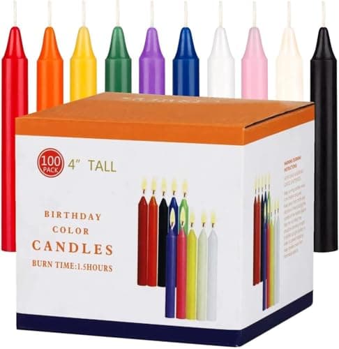 100 Pack Coloured Spell Candles, 4 Inch Unscented Mini Chime Taper Candles