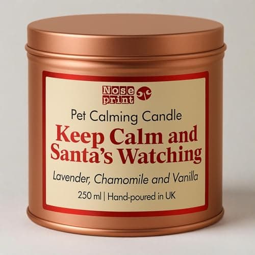 Pet Calming Candle Natural Soy & Coconut Wax Cedarwood, Bergamot, Lavender, Chamomile & Sweet Orange Pet-Safe Aromatherapy Candle for Cats & Dogs (Keep Calm and Santa’s Watching)