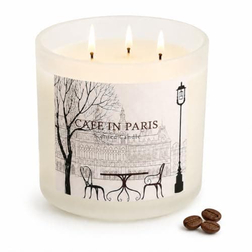 3 Wick Scented Candle, 14 oz Large Frosted Glass Jar with Lid, Coffee and Milk Fragrance, Soy Wax, 65 to 75 Hour Burn Time, Home Fragrance Gift for Women