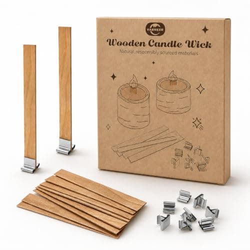 VABNEER Wooden Candle Wick with Iron Holder for Craft DIY Candle Making 13x130mm (50Pcs/Set)