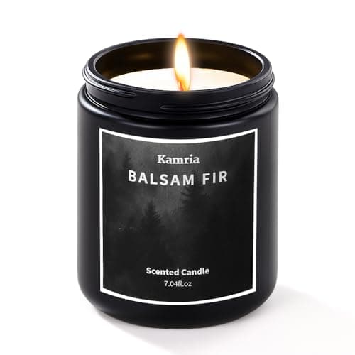 Kamria Balsam Fir Scented Candle, Fresh Pine & Evergreen Woodsy Aromatherapy in Black Jar, Natural Soy Wax for Home Decor, Crisp Winter Forest Scent for Men and Women, 7oz