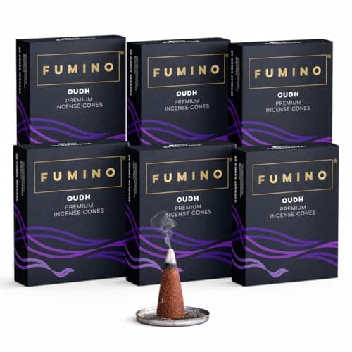 Incense Cones Oudh 90 Pack 6 Boxes - Handmade Natural, Long Burn