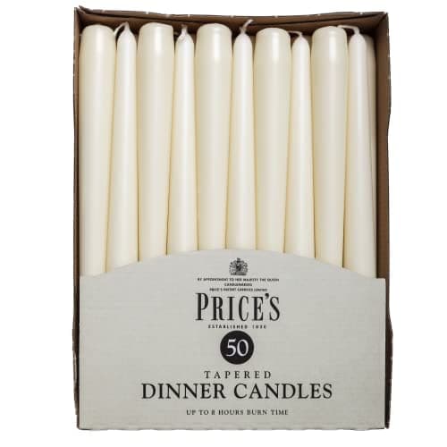 Price's Candles Ivory Tapered Dinner Candles Pack of 50