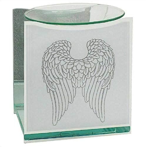 Glass Fragrance Oil Burner & Tealight Holder Candle Wax Melt Tart Warmer Aroma (Angel Wing Design)