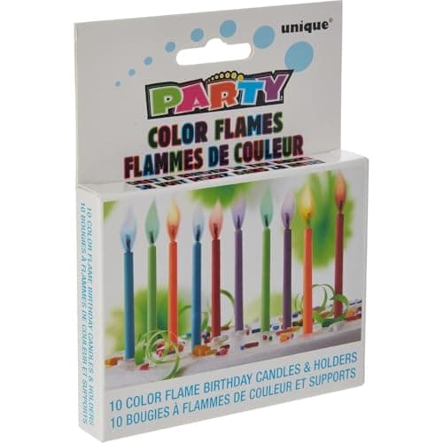 Unique Party 34099 - Colour Flame Birthday Candles and Holders, Pack of 10