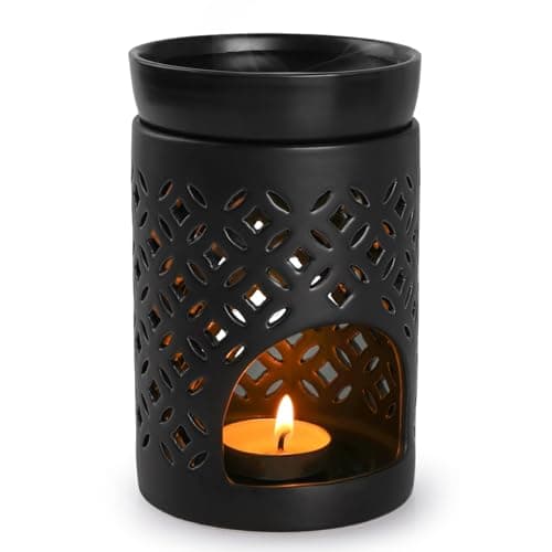 Bighan Wax Melt Burner Ceramic Oil Burner Aroma Diffuser Split-type Hollow design Essential Oil Burners Aromatherapy Tealight Holder for Home, Bedroom,Yoga Room Decor-Black
