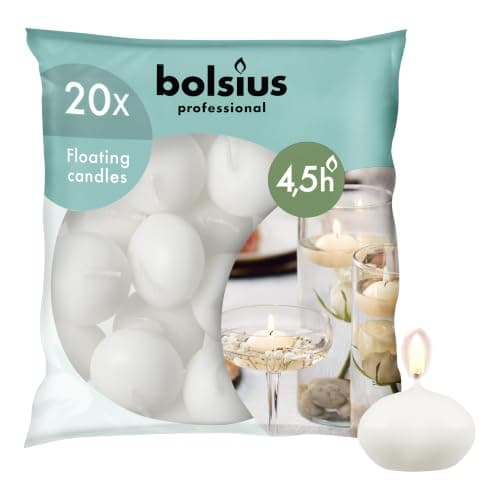 Bolsius Floating Candle - White - Bag of 20 - Long Burning Time of 4 Hours - Clean Burn - Interior Decoration - Vegan Wax - 3 x 4.5 cm